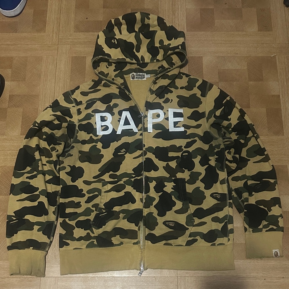 Bape Green and Black Camo Zip-Up Hoodie